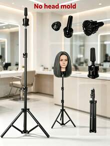 1.1m Adjustable Metal Tripod Wig Stand - A Tripod Stand For Mannequin Heads Used In Cosmetology And Hairdressing Training, As Well As For Wig Styling And Beauty Practice; Suitable For Salons And For Use By Apprentices And Beginners. - View 1