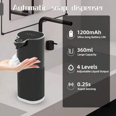 DONASIRA 1pc New 360ml Capacity Touchless Wall-Mounted Electric Smart Infrared Automatic Soap Dispenser, No-Press Foam Liquid Dispensing Pump/Portable Hand Soap Bottle/Kitchen Bathroom Accessory