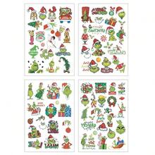 The Grinch 4pcs/Set Temporary Decorative Stickers, Green Monster Pattern, Suitable For Christmas Party Photo Props, Home Holiday Fun, Can Be Used As Christmas Stocking Fillers, Holiday Party Small Gifts - Multicolor - View 5