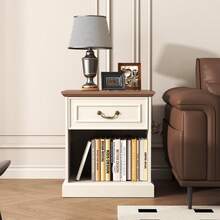 Nightstand Set Of 2 With Drawer And Open Shelf, Wooden Bed Side Table For Bedroom, Modern End Table Side Table For Living Room, Small Night Stand Set 2 Furniture For Small Spaces (Beige) - Beige - View 6