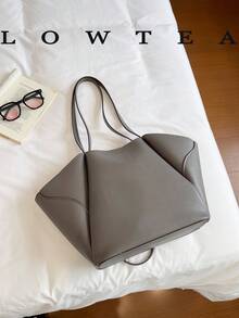 Low Tea 2件組純色PU布料女款休閒大容量托特包 BOOK包，雙手柄設計，磁吸開合，適合旅行、購物、約會，女性禮物，適用於青少年女孩、大學生、初學者和白領上班族，完美適配辦公室、校園、工作、商務、通勤、戶外、旅行、出遊 - 灰色 - 查看 9