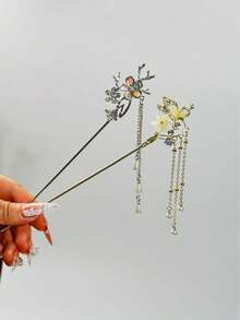 2PCS Bow & Floral Starry Sky Print Vintage Bohemian Elegant Palace Style Zinc Alloy Bridal Hair Sticks Suitable For All Seasons - Multicolor - View 9