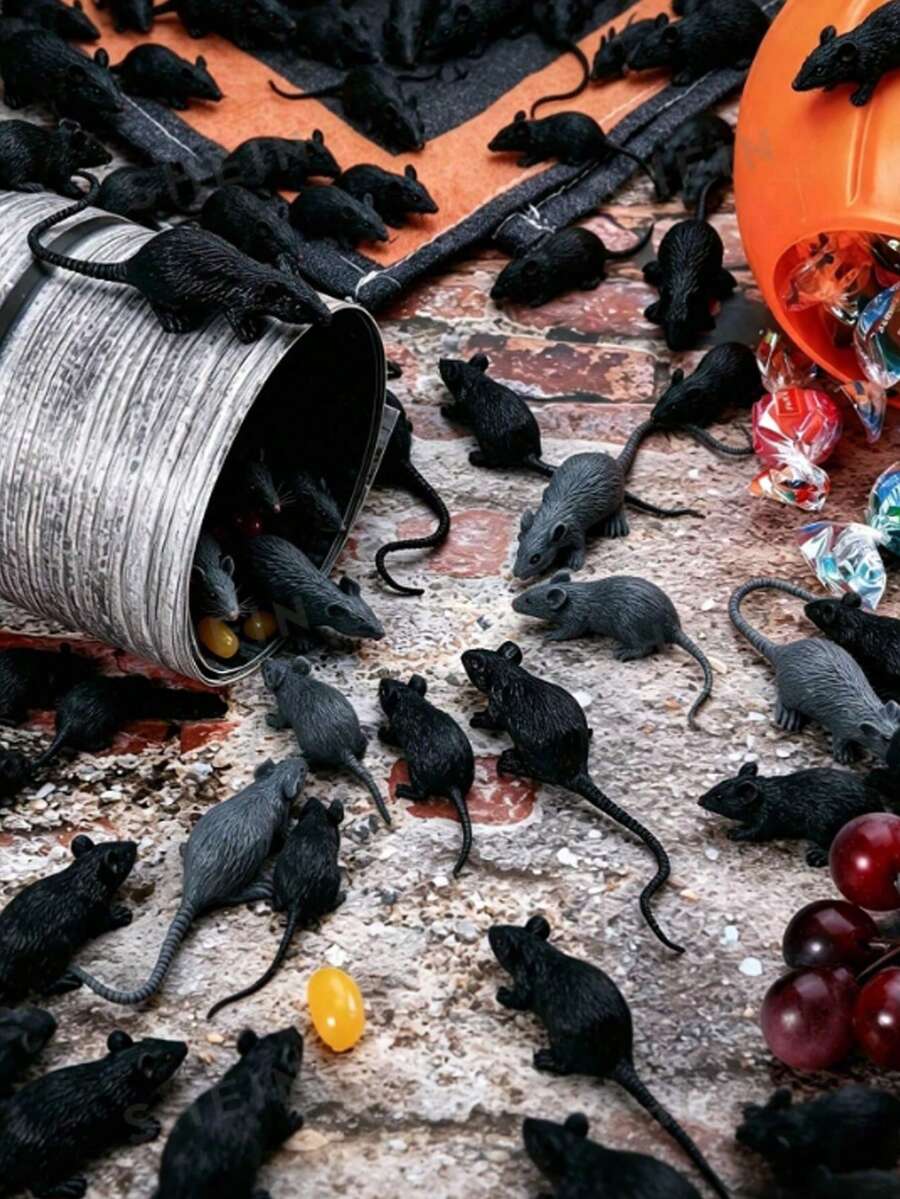 20pcs Halloween Prank Props Mini Plastic Simulation Fake Mouse Decoration, Realistic Prank Mouse Simulation Product, Suitable For April Fool's Day And Halloween Parties - Multicolor - View 1