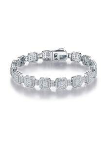 1pc Charming Men's 925 Sterling Silver Moissanite Bracelet, Suitable For Wedding, Proposal, Anniversary Party And Valentine's Day Gift - Silver - View 12