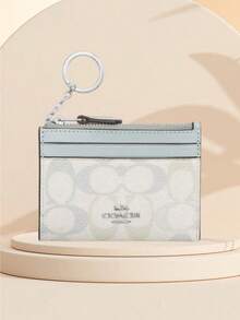Coach Women's Signature Canvas Print Ultra-Thin Zipper ID Card Wallet, Credit Card Holder With Pockets - Light Blue - View 7