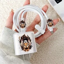 5PCS TPU Soft Protective Case Compatible With Iphone 18W/20W Charger, Anti-Fall Anti-Scratch Fierce Animal Lion King Pattern, Apple Type-C Interface Protector, Cable Wrap Fast Charging Head Data Cable Protective Sleeve Anti-Breakage Phone Accessories Decoration, Ideal Holiday Gift For Friends And Family - Painted Lion King - View 1