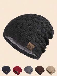 MAKEFGE 1pc Unisex Outdoor Casual Fashion Warm Personalized Streetwear Autumn/Winter Thermal Lined Thick Knit Beanie Hat Suitable For Daily Wear - F & S Standard - View 11