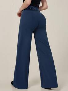 TimeOff 1pc Women's Polka Dot Print Wide Leg Sporty Long Pants With Folded Waistband - Navy Blue - View 11