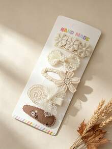 5-Piece Children's Hair Clip Set, Featuring Vintage Lace Bow And Flower Decorations, Sweet Handmade Hair Accessories, Suitable For Babies' Daily Wear. - Multicolor - View 9