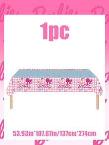 Splendor Blue Plaid Disposable Party Tablecloth, Cute Cartoon Silhouette Print Tablecloth, Birthday Table Decoration - Multicolor - View 16