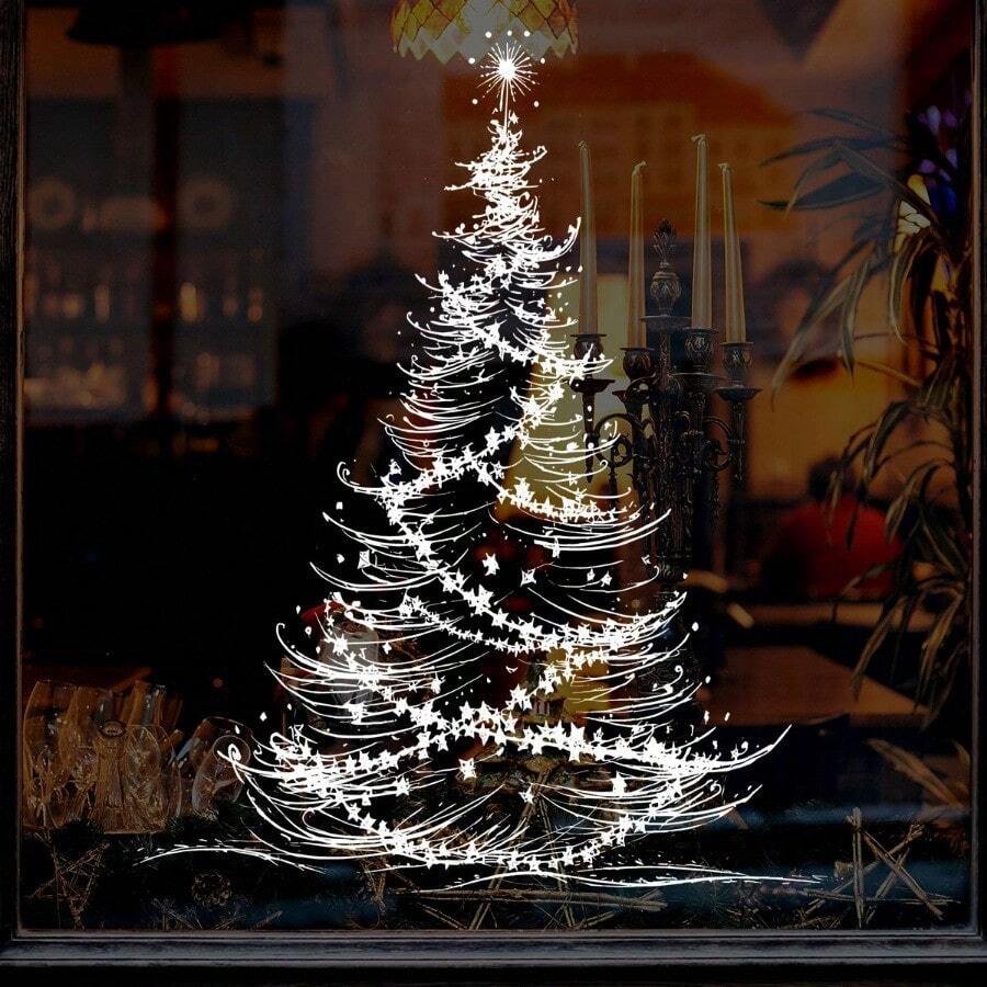 1 Christmas Pure White Christmas Tree Window Sticker, Shopping Mall Glass Sticker, Bedroom Living Room Home Decoration Atmosphere, Holiday Decoration Sticker, Window Decoration, Home Decoration, Elegant Window Art, Decorative Sticker - Christmas Tree - View 1