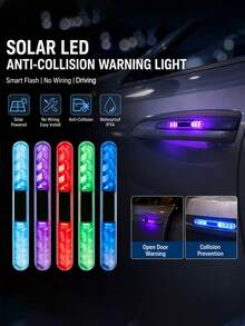 2 buah Lampu LED Pelindung Tepi Pintu Mobil Bertenaga Surya, Strip Lampu LED Warna-warni, Anti-Benturan, Lampu Dekorasi Mobil dan Motor, 55mAh - dipimpin - View 2
