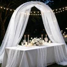 1pc White Pearl Embellished Sheer Fabric, Suitable For Table Runner, Ceremony Backdrop, Home Decor, Room Decoration, Birthday Party Decoration, Wedding Ceremony Decoration, Creating Romantic Atmosphere - Multicolor - View 11