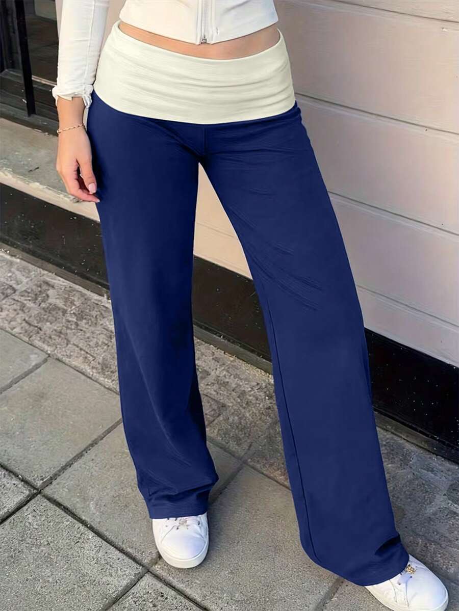 Plus Size Women's High Waisted Straight Leg Yoga Pants For Everyday Wear Or Active Lounging - Navy Blue - View 1