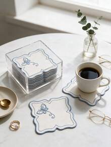 4入藍色方形蝴蝶刺繡聚酯纖維杯墊，可水洗桌飾防滑餐墊，防水防油，適用餐廳、咖啡廳、民宿，適合下午茶、節日、派對、聚會、生日、婚禮、晚餐 - 彩色 - 查看 6