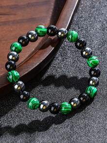 Men's Vintage Triple-Protection Bracelet With Malachite Hematite, Fashionable Jewelry Accessory Suitable For Daily Wear And Gifting,For All Seasons - Multicolor - View 2