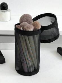 1/2pcs Mesh Dual-Use Makeup Brush Storage Bag, Vertical Pen Holder Storage, Portable Zipper Large Capacity, Convenient For Storing Makeup Brushes, Unisex, Suitable For Bathroom, Indoor, Outdoor, Travel, Vacation, Perfect Gift For Friends And Family - Multicolor - View 5