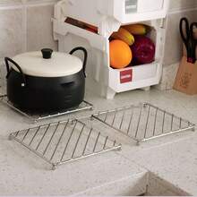 3pcs Stainless Steel Kitchen Heat Insulation Pads - Iron Electroplated Craft, Anti-Scald Cooling Rack, Square Tray, Used To Protect Hot Plates And Stove Tops, Stove Countertop Protection Mat, Easy To Hang, Can Insulate/Drain Water/Grill Rack/Kitchen Tool, Multi-Purpose Kitchen Essential - View 3