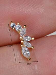 1pc 18K Gold Plated Stainless Steel & Copper Flat Back Stud Earrings, Inlaid With Cubic Zirconia, Suitable For Women's Ear Lobe, Cartilage And Other Piercings, 20G Size - A Pair Of Round  Earrings - View 9