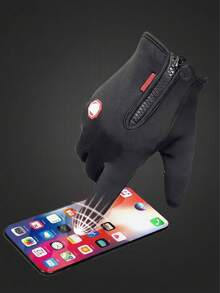 Simple And Casual Full-Finger Fleece-Lined Winter Gloves, Featuring Side Zipper And Decorative Tag Details. Touchscreen Compatible, Windproof And Warm, Suitable For Outdoor Sports And Daily Commuting. Winter Gloves, Cycling Gloves. - Multicolor - View 11