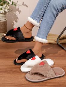 Women's Fuzzy Fluffy Flip Flop Slippers, Open Toe Plush House Slippers For Bedroom And Indoor Wear, Cute Decorative Soft Slippers For Autumn/Winter - Black - View 5