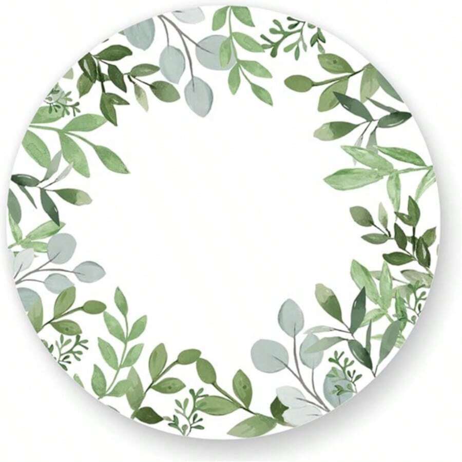 12/50pcs Floral Paper Placemats, Disposable Round Table Mats, Vintage Floral Paper Placemats, 33cm/12.9inch For Wedding, Bridal Shower Party Decoration, Suitable For Bridal Shower, Tea Party, Wedding, Birthday, Anniversary Or Any Special Occasion That Needs Floral Paper Tableware And A Touch Of Charm. - Green Grass Leaves - View 1