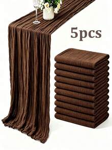 1/5pcs Brown Bohemian Style Cheesecloth Table Runner, Rustic Vintage Semi-Sheer Gauze Tablecloth Table Cover, Farmhouse Decor Minimalist Polyester Fiber Dining Table Decor Cloth, Suitable For Dining Table - brown - View 10