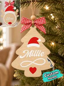 Custom Wooden Christmas Tree Ornament, Personalized Name Santa Hat Holiday Decor, Festive Rustic Christmas Style, Customized Hanging Wall Decoration, Customizable Name Tree Ornament, Christmas Party Decor, Holiday Keepsake Gift, Christmas Gift 2026 - Style B - View 1