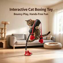 Cat Punching Bag Interactive Toy With Suction Cup Base And Spring Bounce, Includes Hanging Gloves, Indoor Self-Play Puzzle Toy For Kittens And Adult Cats, Relieves Boredom And Satisfies Hunting Instincts, Furniture-Protecting Pet Play Accessory - Black - View 5