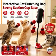 Cat Punching Bag Interactive Toy With Suction Cup Base And Spring Bounce, Includes Hanging Gloves, Indoor Self-Play Puzzle Toy For Kittens And Adult Cats, Relieves Boredom And Satisfies Hunting Instincts, Furniture-Protecting Pet Play Accessory - Black - View 2