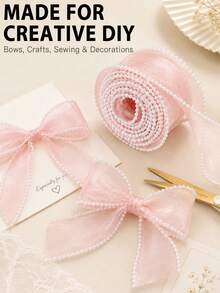1PC/3PCS/5PCS Pearl Edge Mesh Ribbon, Exquisite Locked Edge Tulle Ribbon, Multiple Colors Available, Floral Bouquet Packaging, Gift Box Bow DIY Handmade Accessories, Atmospheric Decorative Ribbon - Transparent - View 6