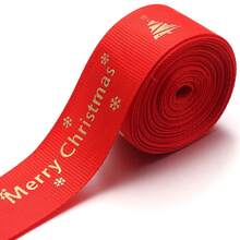 5 Yards/Roll 2.5cm Polyester Christmas Series Gold Foil Ribbon Bows Flowers Gift Packaging Material Christmas Ribbon For Flowers Cakes Christmas Tree Decoration Ribbed Ribbon DIY Decoration Packaging Gifts Party Holiday Supplies - Webbing - View 15