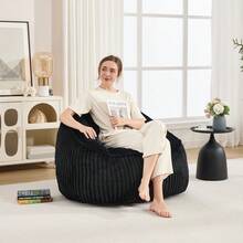 Light Luxury Style Bean Bag/Striped Design Bean Bag/Memory Foam/Versatile Use/Ergonomic Design/No Assembly Required/Suitable For Living Room, Bedroom, Shopping Malls - Black - View 3