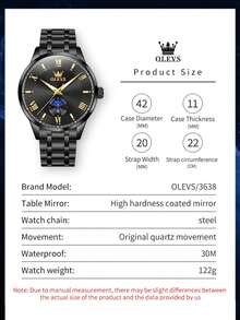 OLEVS 3638 Men Watch Original Quartz Watch Stainless Steel Waterproof Luminous Large Dial Day Date Watches Luxury Men Box Reloi - Black - View 12
