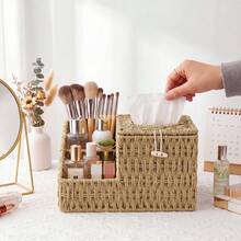 Handwoven Decorative Cube Tissue Box Organizer, Tissue Box Cover With Storage, Wicker Paper Rope Square Tissue Box Holder - View 7
