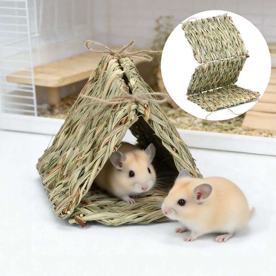 Small Animals Hideout House Hamster Hiding Nest Grinding Weaving Mat Small Pet Habitat For Hamsters Mouse Guinea Pig Handmake Weaving Cage Hamster Stuff - one-size - View 1