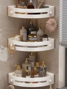 3pcs Rustproof Plastic Corner Shower Caddy - Wall Mounted Bathroom Organizer With Curved Design For Shampoo, Cosmetics, And Toiletries - Space Saving For Small Bathrooms, Perfect For Bathroom Storage And Organization - Cream White - View 7