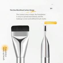 1pc GECOMO Flat Head Foundation Brush, Thin & Wide Mask Brush, Makeup Tool, Foundation Makeup Brush - Silver - View 3