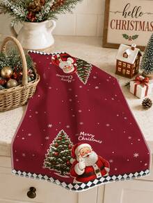 2pcs Christmas Red Cartoon Reindeer, Santa Claus, Christmas Tree Pattern Kitchen Towels, Soft Polyester Dish Cloths, Suitable For Kitchen Decor, Kitchen Cleaning, Holiday Party Decoration, Kitchen Bathroom Supplies, Home Essentials, Home Decor, Housewarming Gift - Multicolor - View 3