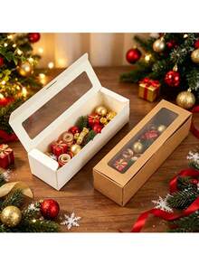 30pcs White Foldable All-In-One Gift Boxes With Transparent Display Window, Suitable For Holiday Party Favors, Birthday Gifts, Room Storage, DIY Crafts, Wedding Favors And Jewelry Packaging, Essential For Thanksgiving And Christmas Gifting - as shown - View 2