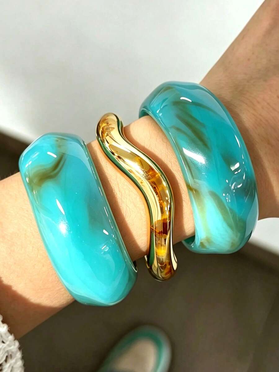 3/1pc Vintage Wide Cuff Bracelet Set For Women, Suitable For Daily Wear, Dating And Vacation - Multicolor - View 1