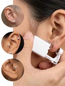 2Pcs Hypoallergenic Ear Piercing Kit Silver Gold Ear Piercing Gun Kit Disposable Self Piercing Earrings At Home Earring Gun Piercing Kits With Earring Studs Small Ball 3mm - View 3