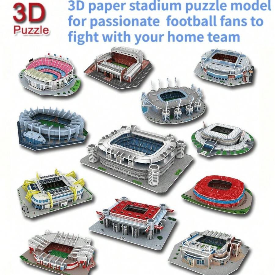 3D纸质足球场拼图模型，送给热情忠诚的足球迷的礼物，支持他们喜爱的球队，迎接新赛季的到来。