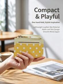 Dompet Koin Mini Polkadot, Dompet Kecil PU Modis, Tempat Kartu, Tas Penyimpanan Kartu Identitas, Organizer Polkadot Ultra Tipis Multi-Lapisan yang Dapat Dilepas - MultiWarna - View 11