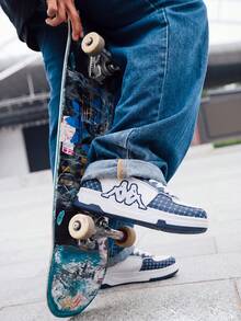 Kappa Retro All-Over Print Logo Skate Shoes For Couples, Versatile Thick Sole Height-Increasing Casual Shoes - Moon Sea Blue - View 7