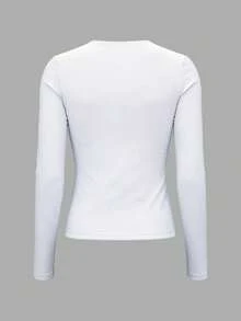 Women's Cotton Long Sleeve T-Shirt, Simple Pattern Design, White Base With Black Airplane Print - White - View 11