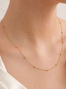 1pc Fashion Stainless Steel Bead Chain Necklace 18K Gold Color For Women, Daily Wear, Gift Jewelry - Gold - View 3