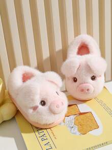 Children's Winter Indoor Cute Cartoon Pig Plush Closed-Back Slippers For Girls, Toddlers, Infants And Boys - Pink - View 5