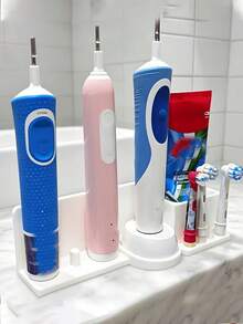 Electric Toothbrush Holder, Bottom Drainage Design, Can Store 3 Toothbrushes, 3 Brush Heads, 1 Charger And 1 Toothpaste Space, Suitable For Bathroom Storage And Organization, Modern Durable Bathroom Accessory - Multicolor - View 3