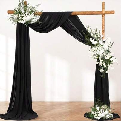 1 pieza 6m/8m/100m Tela de gasa negra para arco, adecuada para decoración de arco de boda, decoración de fondo de fiesta de cumpleaños, decoración de boda romántica, decoración de despedida de soltera, decoración de aniversario, decoración de fiesta de Halloween, decoración de fiesta, decoración de barandilla de escalera, decoración de respaldo de silla